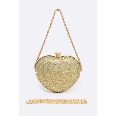 Fashnzfab Rhinestone Pave Heart Shape Convertible Clutch