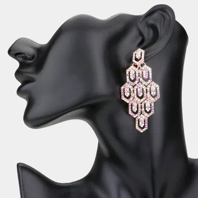 Fashnzfab Rhinestone Pave Hexagon Link Statement Evening Earrings - Ab, Rose Gold In Pink