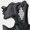 Fashnzfab Rhinestone Pave Hexagon Link Statement Evening Earrings - Ab, Silver In Metallic