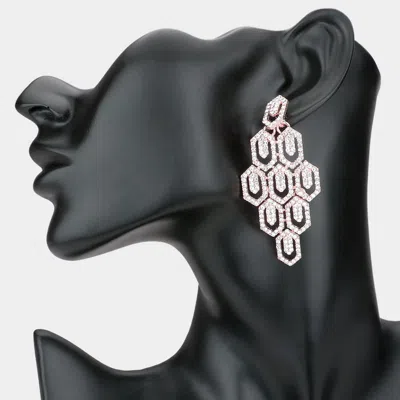Fashnzfab Rhinestone Pave Hexagon Link Statement Evening Earrings - Rose Gold In Silver