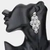 Fashnzfab Rhinestone Pave Hexagon Link Statement Evening Earrings - Silver In Multi