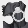 Fashnzfab Rhinestone Pave Hexagon Open Circle Evening Earrings - Rhodium In Metallic