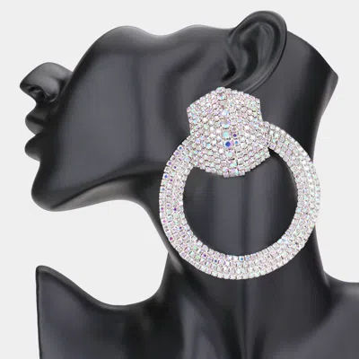 Fashnzfab Rhinestone Pave Hexagon Open Circle Evening Earrings In Multi