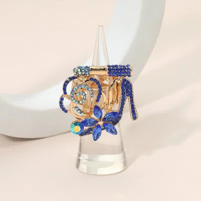 Fashnzfab Rhinestone Pave High Heel Flower Lipstick Stretch Ring In Blue