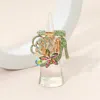 Fashnzfab Rhinestone Pave High Heel Flower Lipstick Stretch Ring In Green