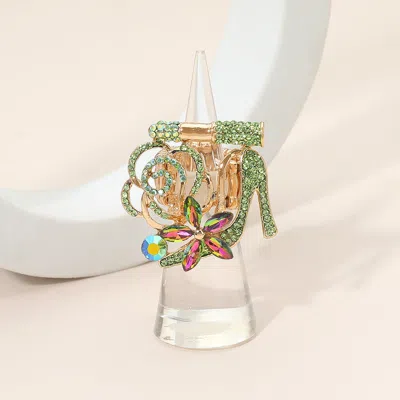 Fashnzfab Rhinestone Pave High Heel Flower Lipstick Stretch Ring In Green