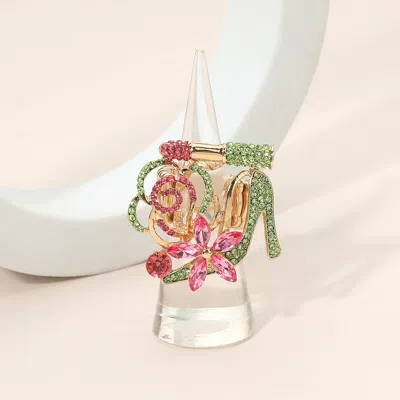 Fashnzfab Rhinestone Pave High Heel Flower Lipstick Stretch Ring In Pink