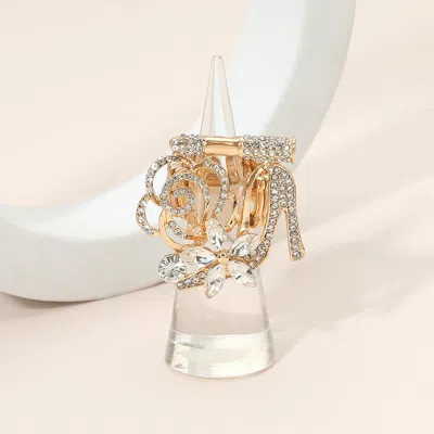 Fashnzfab Rhinestone Pave High Heel Flower Lipstick Stretch Ring In Silver