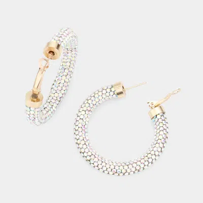 Fashnzfab Rhinestone Pave Hoop Earrings - Ab In Gold