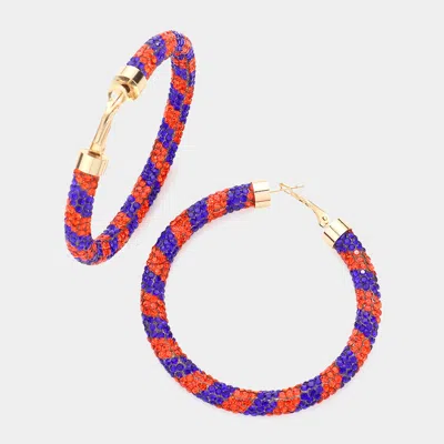 Fashnzfab Rhinestone Pave Hoop Earrings - Blue, Orange In Multi