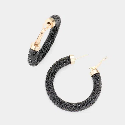 Fashnzfab Rhinestone Pave Hoop Earrings - Jet Black