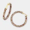 Fashnzfab Rhinestone Pave Hoop Earrings - Lt Col Topaz, Multi In Gold