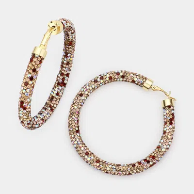 Fashnzfab Rhinestone Pave Hoop Earrings - Lt Col Topaz, Multi In Gold