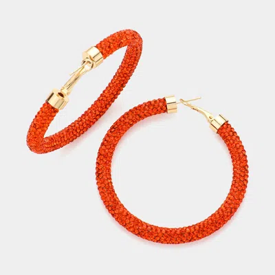 Fashnzfab Rhinestone Pave Hoop Earrings - Orange