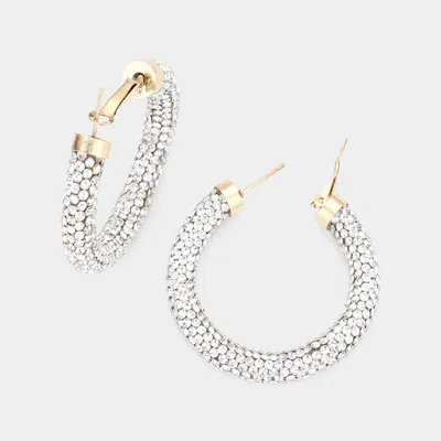 Fashnzfab Rhinestone Pave Hoop Earrings In Multi