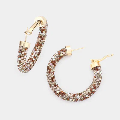 Fashnzfab Rhinestone Pave Hoop Earrings In Multi