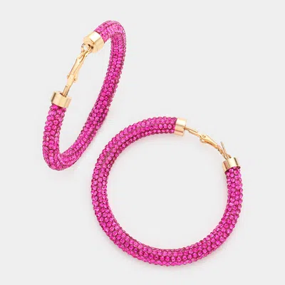 Fashnzfab Rhinestone Pave Hoop Earrings In Pink