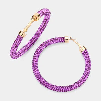 Fashnzfab Rhinestone Pave Hoop Earrings - Violet In Pink