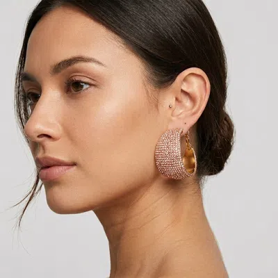 Fashnzfab Rhinestone Pave Hoop Evening Earrings In Pink