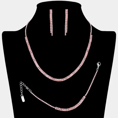 Fashnzfab Rhinestone Pave Jewelry Set In Pink