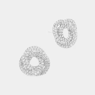 Fashnzfab Rhinestone Pave Knot Stud Evening Earrings In Silver