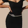 Fashnzfab Rhinestone Pave Leaf Accented Chain Belt In Gold