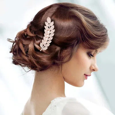 Fashnzfab Rhinestone Pave Leaf Hair Comb In Gold