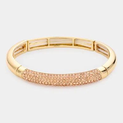 Fashnzfab Rhinestone Pave Line Wide Metal Stretch Bracelet In Black