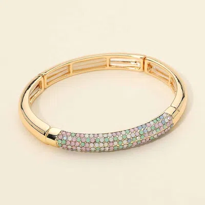 Fashnzfab Rhinestone Pave Line Wide Metal Stretch Bracelet In Gold