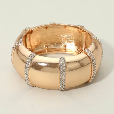 Fashnzfab Rhinestone Pave Line Wide Metal Stretch Bracelet In Orange