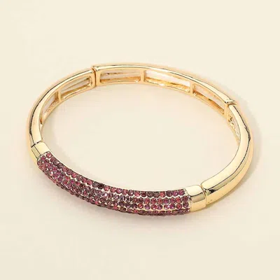 Fashnzfab Rhinestone Pave Line Wide Metal Stretch Bracelet In Red