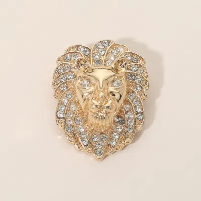 Fashnzfab Rhinestone Pave Lion Head Pin Brooch In Gold