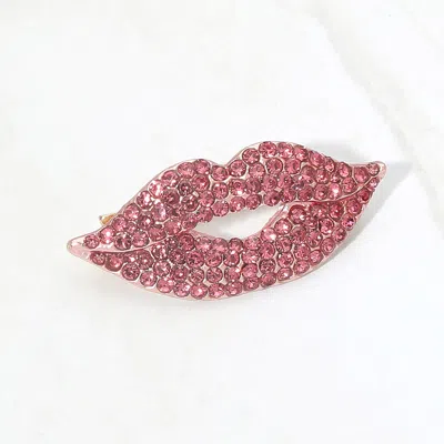Fashnzfab Rhinestone Pave Lip Shape Pin Brooch In Pink