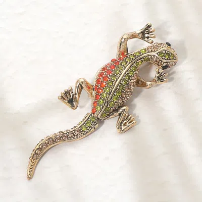 Fashnzfab Rhinestone Pave Lizard Pin Brooch In Red