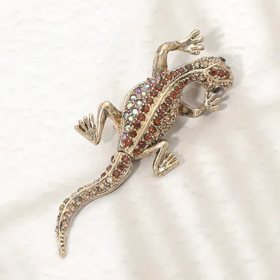 Fashnzfab Rhinestone Pave Lizard Pin Brooch In Yellow