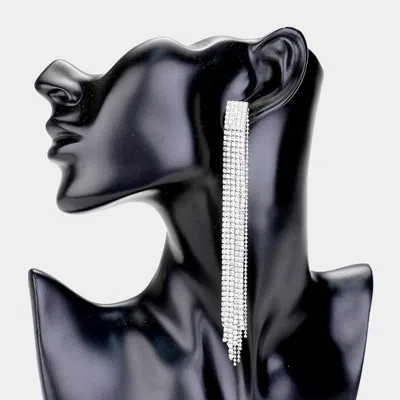 Fashnzfab Rhinestone Pave Long Drop Evening Earrings - Clear, Silver In White
