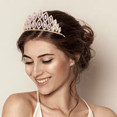 Fashnzfab Rhinestone Pave Marquise Pageant Queen Tiara In Gold