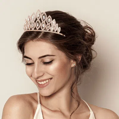 Fashnzfab Rhinestone Pave Marquise Pageant Queen Tiara In Silver