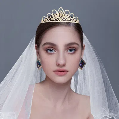 Fashnzfab Rhinestone Pave Marquise Pointed Princess Tiara In Gold