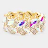 Fashnzfab Rhinestone Pave Marquise Stone Leaf Stretch Evening Bracelet Ab, Gold In Multi