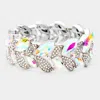 Fashnzfab Rhinestone Pave Marquise Stone Leaf Stretch Evening Bracelet Ab, Rhodium In Multi