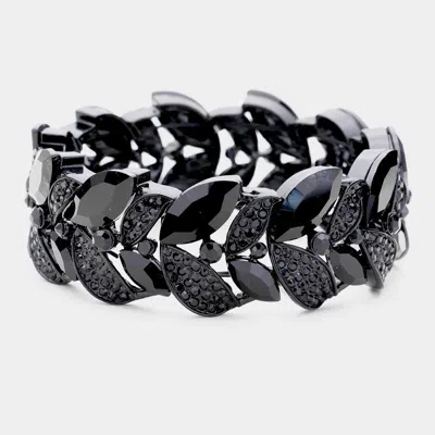 Fashnzfab Rhinestone Pave Marquise Stone Leaf Stretch Evening Bracelet Black, Jet Black In Multi