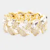 Fashnzfab Rhinestone Pave Marquise Stone Leaf Stretch Evening Bracelet Clear, Gold In Multi