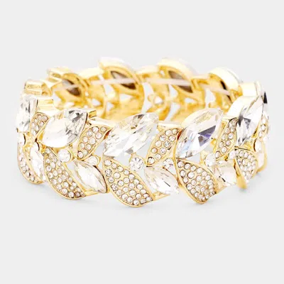 Fashnzfab Rhinestone Pave Marquise Stone Leaf Stretch Evening Bracelet Clear, Gold In Multi