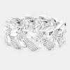 Fashnzfab Rhinestone Pave Marquise Stone Leaf Stretch Evening Bracelet Clear, Silver In Multi