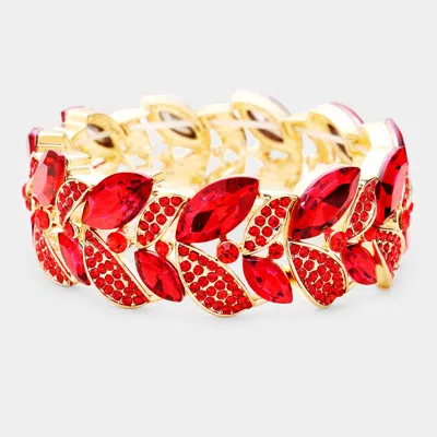 Fashnzfab Rhinestone Pave Marquise Stone Leaf Stretch Evening Bracelet In Red