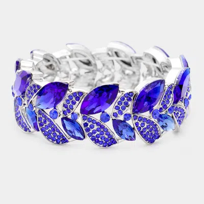 Fashnzfab Rhinestone Pave Marquise Stone Leaf Stretch Evening Bracelet Rhodium, Sapphire In Multi