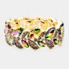 Fashnzfab Rhinestone Pave Marquise Stone Leaf Stretch Evening Bracelet Vitrail Medium In Multi