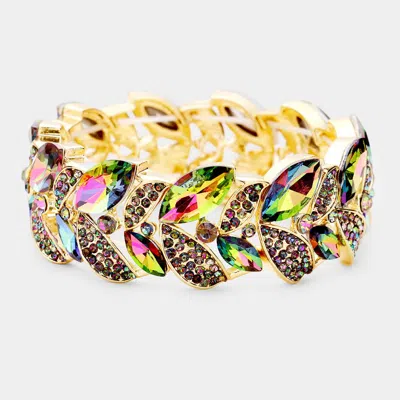 Fashnzfab Rhinestone Pave Marquise Stone Leaf Stretch Evening Bracelet Vitrail Medium In Multi