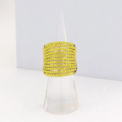 Fashnzfab Rhinestone Pave Multi Row Stretch Ring In Yellow